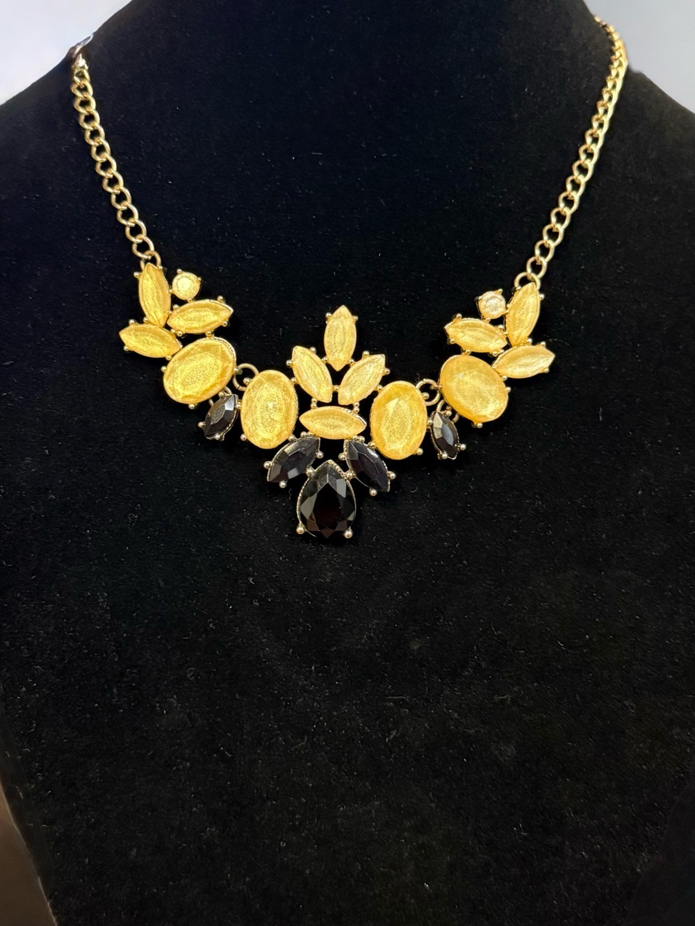 Gold-tone Yellow & Black Statement Bib Necklace